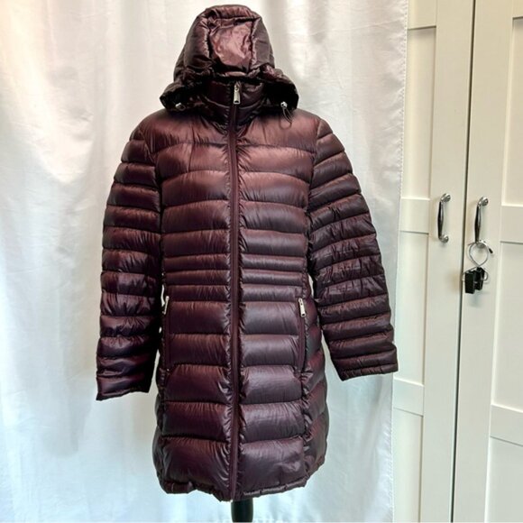 Andrew Marc burgundy red quilted packable compressible goose down hood coat XL - Picture 14 of 14